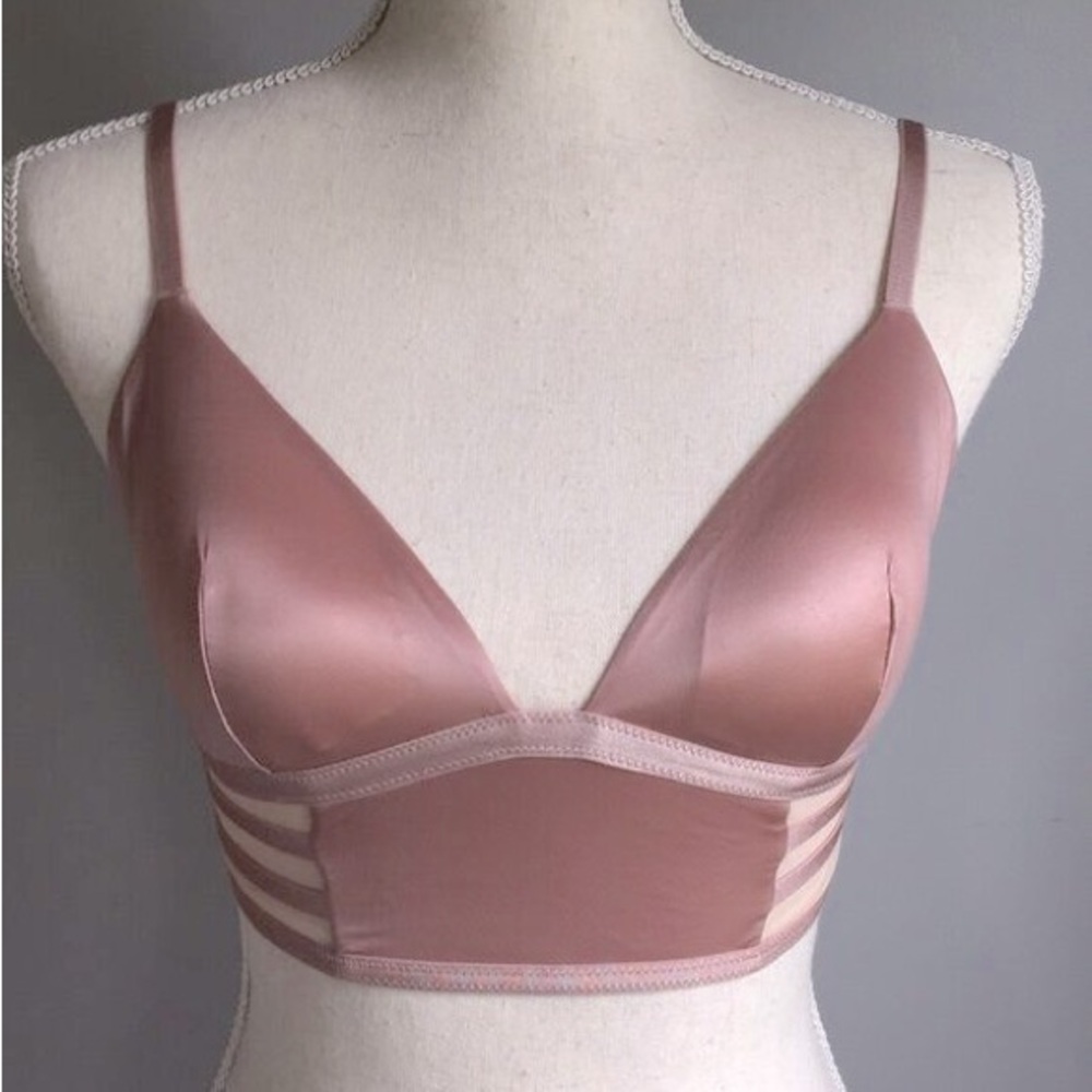 Victorias Secret Powder Blush Satin Mesh Sexy Strappy Long Line Bralette Bra